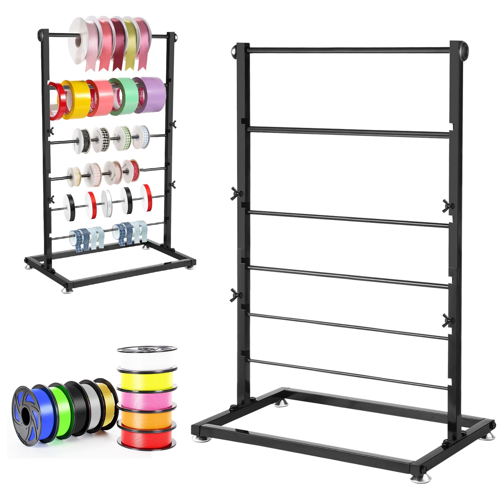 Handbanary 6 Tier Metal Ribbon Organizer, Height Adjustable Metal Spool Ribbon Holder Storage Organizer Rack for Craft Room Flow