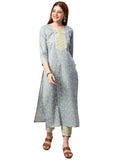 Anni Designer Women'S Cotton Blend Traditional Straight Printed Kurta And Pant Set (Mikaa Grey_Xl_Grey_X-Large),Grey,XL