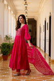 Gosriki Women'S Rayon Viscose Embroidered Anarkali Kurta With Pant & Dupatta (Kanota Pink-Vks06-Gs_M_Pink_Medium),Pink,,B0DV4F7P96