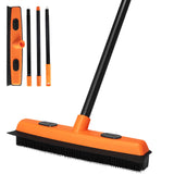 Rubber Broom and Carpet Rake for Pet Hair Removal, 49 Inch Three Section Stainless Steel Pole, Hair Removal Tool, Pet Broom and 