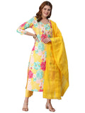 Gosriki Women'S Cotton Blend Embroidered Floral Printed Straight Kurta With Pant & Dupatta (Litup-Yellow-Nw2-Gs_S_Yellow_Small),Yellow,,B0BXLRY29S