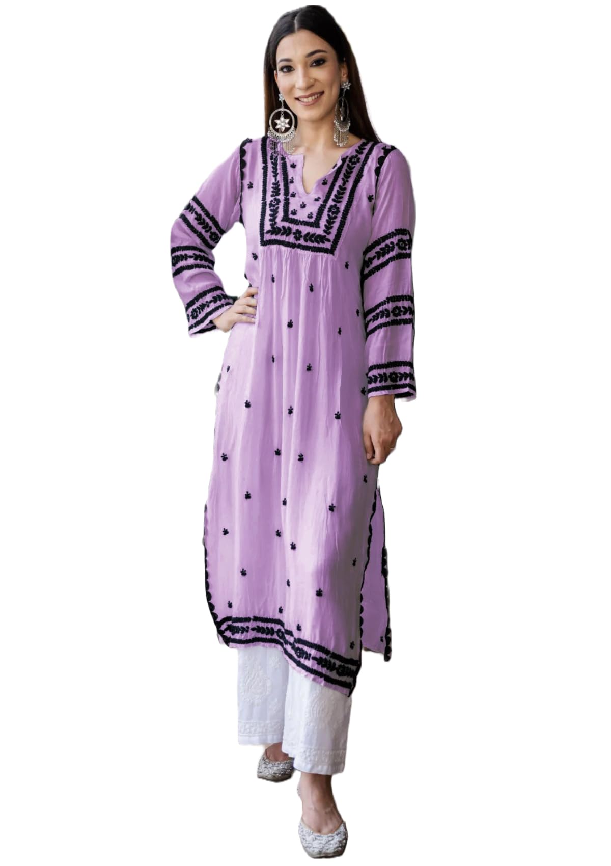 Anni Designer Women'S Cotton Blend Chikankari Embroidered Straight Kurta (Stho-Purple_L_Purple_Large),Purple,L