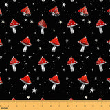 Kawaii Mushroom Upholstery Fabric by The Yard, Cute Mushrooms Twinkle Stars Reupholstery Fabric for Chairs, Nature Botanical Pla