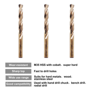 1/2 M35 Cobalt HSS Jobber Length Twist Drill Bit with Straight Shank,Heavy Duty, Pack of 5 PCS, Drilling for Cast Iron, Heat-t