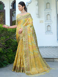 Satrani Womens Organza Banarasi Jacquard Saree With Unstitched Blouse Piece (3086S146N_Yellow)
