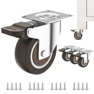 ANDUTEES 2 Caster Wheels Set of 4, Wheels for Carts, Furniture Casters with Brake, No Noise Locking Rubber Wheels, Plate Swive