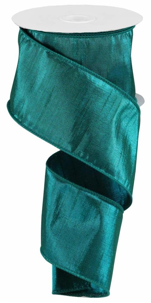 Craig Bachman Turquoise Metallic Faux Dupioni Wired Ribbon - 2.5 x 10 Yards - for Bows, Wreaths, Gift Wrap, Crafts, and Decorati