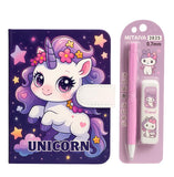Tresneria Unicorn Themed Diary With Lock Strap | Stationery Pack With Mechanical Pencil | Kids Birthday Gift Set (Dark Purple An