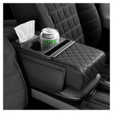 5-in-1 Car Center Console Cover,Multifunctional Arm Rest Cover for Car with Cup Holder,Phone Holder,Pocket,Car Tissue Holder,Lea