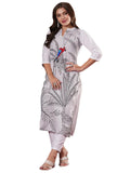 Anni Designer Women'S Cotton Blend Straight Printed Kurta With Pant (Nabhita White-Vks07_S_White_Small),White,S,,,