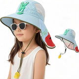 Cybersnc Kids Sun Hat Wide Brim Hat For Girls Boys Uv Protection Summer Hat With Neck Flap Breathable Quick Dry Adjustable Chin 