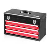 DNA MOTORING 20 Inch Steel Portable Tool Box 3 Drawer+Top Storage Toolbox with Lockable Metal Latches for Household Workshop R
