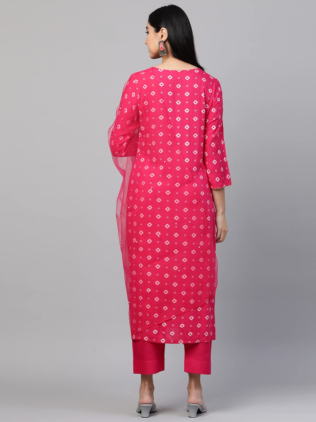 Anni Designer Women'S Cotton Straight Kurta With Pant & Dupatta (Sasi Pink_M_Pink_Medium),Pink,M,Cotton Blend,Straight,Dupatta
