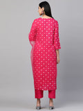 Anni Designer Women'S Cotton Straight Kurta With Pant & Dupatta (Sasi Pink_M_Pink_Medium),Pink,M,Cotton Blend,Straight,Dupatta