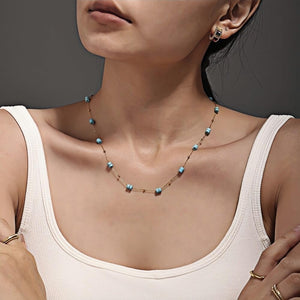 Dainty Turquoise Bead Necklace for Women 18K Gold Plated Stainless Steel Chain, 40+5cm Adjustable Minimalist Boho Jewelry Lig