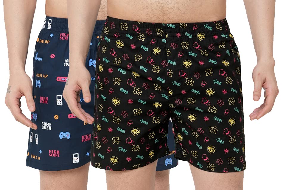Anni Designer Men'S Cotton Blend Modern Relaxed Floral Boxer Shorts (Pack Of 2) (Anl-Bxr-Pack-2-An-018_Multicolor,Multicolour,M
