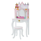 Teamson Kids Dreamland Princess Play Vanity Set with Mirror, Shelf, Storage Drawer, Stool, and Accessories for 12 Dolls, White