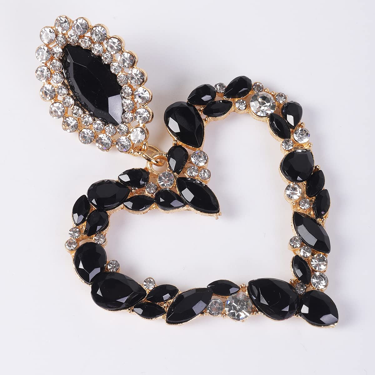 Xerling Large Heart Rhinestone Crystal Dangle Earrings Statement Drop Earrings for Women Brides Love Heart Stud Earrings