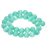 HARFINGTON 32pcs Pale Green Cat's Eye Stone Beads 12mm Round Smooth Gemstone Crystal Loose Bead for Jewelry Making Bracelets Nec