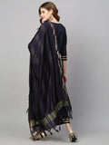 Gosriki Women'S Cotton Blend Solid Straight Kurta With Palazzos & With Dupatta (Wukis Blue_S-Gs_Blue_Small),Blue,,B0BMVXR7KB