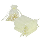 HRX Package 100pcs Little Organza Bags 3 x 4 inch, Pastel Yellow Mesh Bags Drawstring Pouches for Jewelry Bracelets Candy Party 