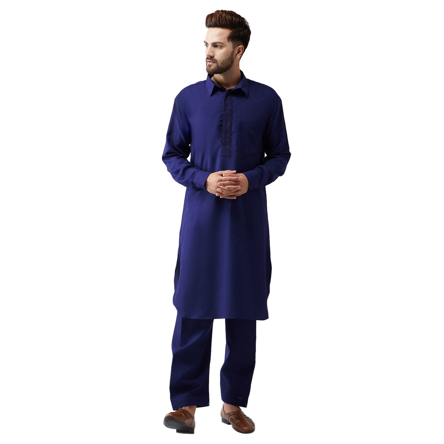 Sojanya (Since 1958 Men'S Navy Blue Cotton Kurta Pathani Set Size Xl