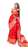 Shiv Textiles Womens Banarasi Silk Saree With Unstitched Blouse (Red)