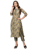Anni Designer Women'S Cotton Blend Straight Printed Kurta With Pant Set (Prachi Mustard_S_Mustard_Small),Mustard,S