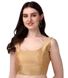 Pujia Mills Women's Deep Neck Silk Sleeveless Readymade Blouse (Sando_Chiku_38)