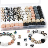 Kovict 100PCS Mix Multicolor Gray Print Silicone Beads Hexagon Acrylic, 15mm Silicone Beads for Keychain Making 10mm Rondelle Rh