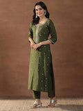 Libas Women'S Silk Blend Kurta Set (Gs1028_Olive_L)