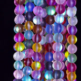 Asingeloo 4mm Matte Aurora Crystal Glass Beads Multicolor Mystic Aura Quartz Merimaid Frosted Moonstone Beads Crystal Healing Po