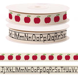 2 Pcs5 Yards Alphabet Letters Apples Ribbon for Crafting Sewing, 3/5 Inch Herringbone Natural Cotton Ribbons for Gift Wrappi