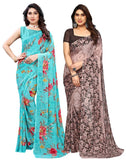 Satrani Womens Pure Georgette Saree (1850S176N_3112S2156N_Aqua Blue | Brown)