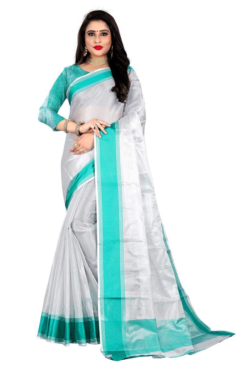 Anni Designer Women'S Rama Color Art Silk Silver Striped Saree With Blouse Piece(Hum-Tum-Rama_Free Size),Rama,Free