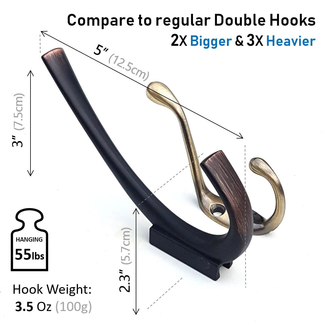 Ambipolar 5 Pack Premium Design Commander Heavy Duty Big Double Hooks Hidden Screws. Entryway Coat Hooks, Scarf and Jacket Hange