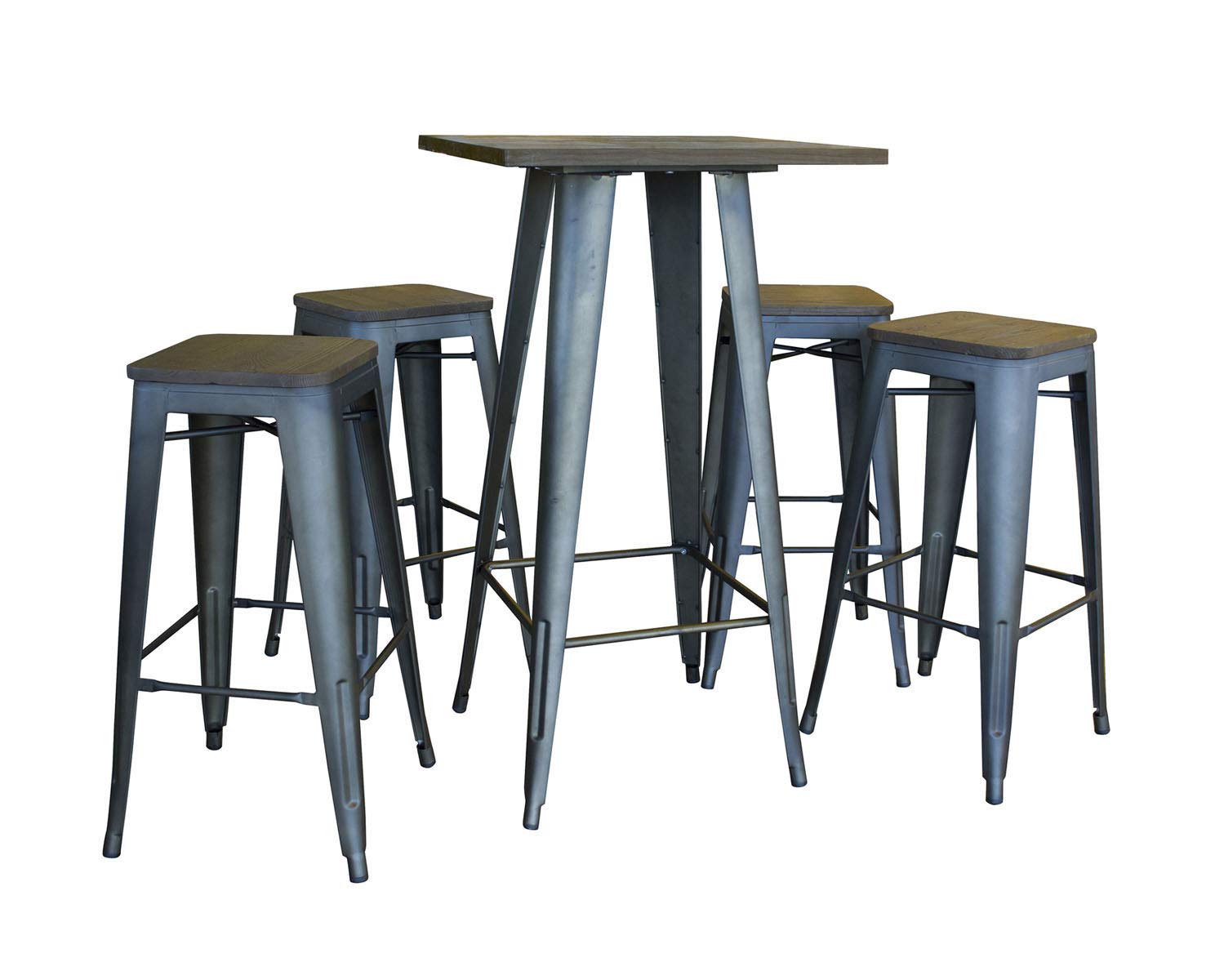 Amerihiome Bsset37 Loft Rustic Gunmetal Pub Set With Wood Tops - 5 Piece
