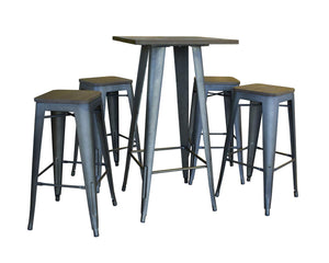 Amerihiome Bsset37 Loft Rustic Gunmetal Pub Set With Wood Tops - 5 Piece
