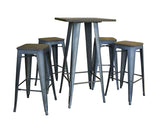 Amerihiome Bsset37 Loft Rustic Gunmetal Pub Set With Wood Tops - 5 Piece