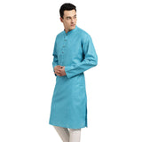 Sojanya (Since 1958 Men'S Cotton Linen Peacock Blue Checked Only Long Kurta Size: 42