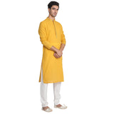 Manyavar Men'S Mustard Yellow Self Booti Kurta Set (Mustard,L)