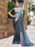 Satrani Womens Pure Georgette Saree (3430S277N Steel Grey)