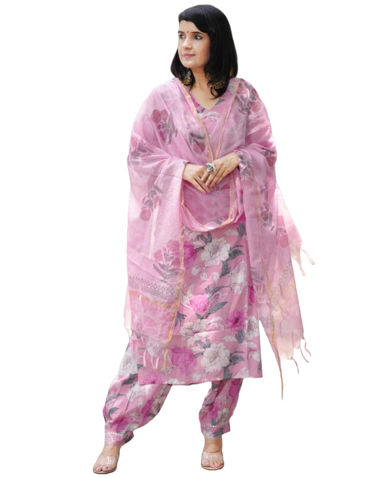 Anni Designer Women'S Rayon Blend Straight Printed Kurta With Pant & Dupatta (Suragini Pink_S_Pink_Small),Pink,S