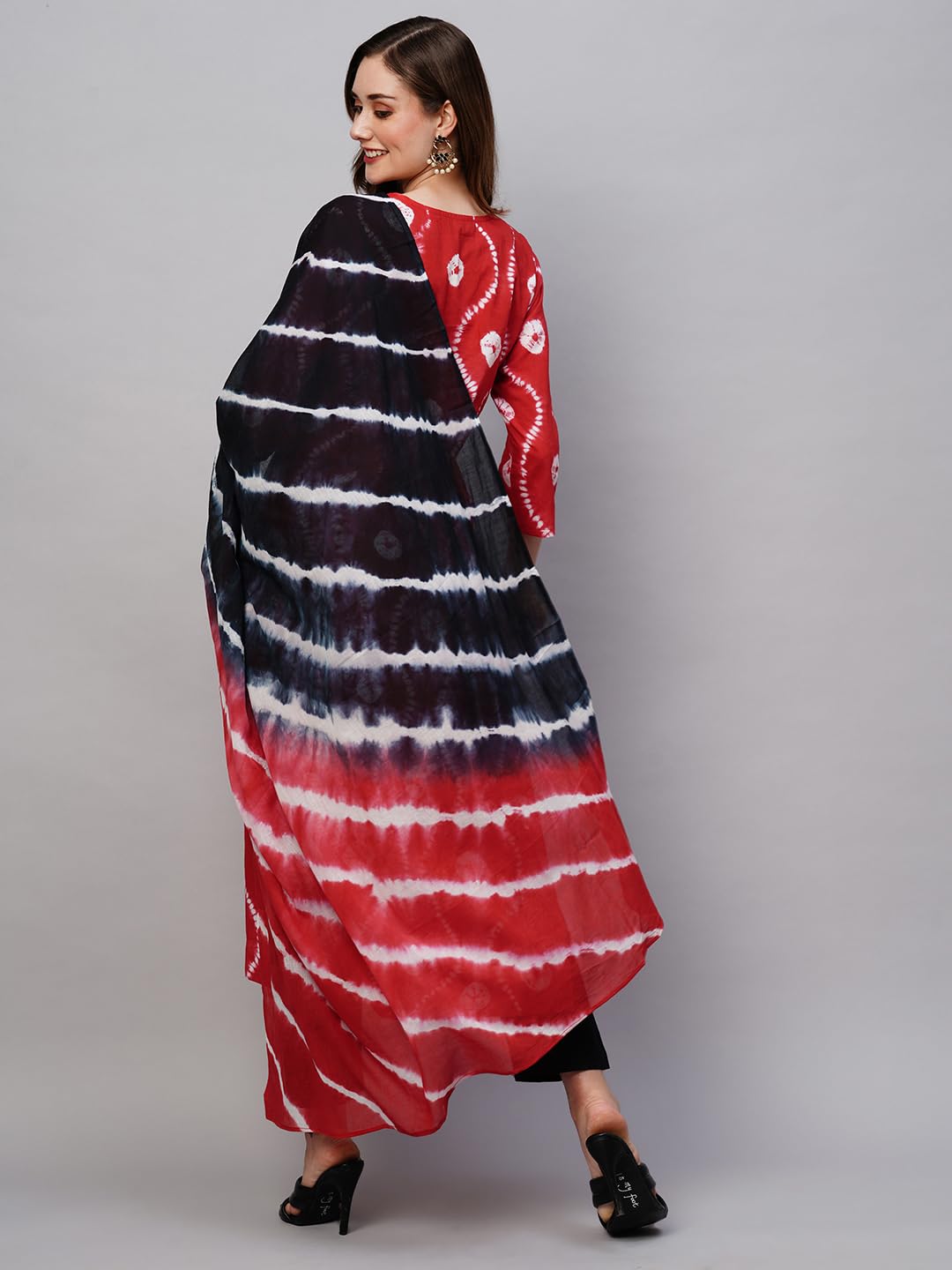 Anni Designer Women'S Cotton Blend Straight Printed Kurta With Pant & Dupatta (Mayavi Red-Nrw_L_Red & Black_Large),Red & Black,L,Cotton Blend,Regular,