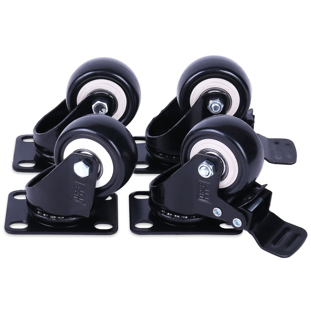 H&S Heavy Duty 2 Caster Wheels for Trolley Furniture - 4 Casters with Brakes for Outdoor Furniture - Black Furniture Casters w