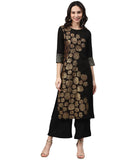 ZIYAA Crepe Women's Brown Poly Silk Straight Kurta and Palazzo Set (ZIKUCR3439ANDPL- Black_3XL)