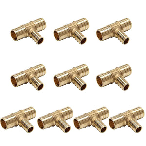 (Pack of 10) Efield 3/4 X 3/4 X 1/2 Pex Reducing Tee Brass Barb Crimp Fittings, ASTM F1807