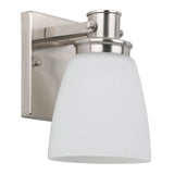 Design House Atkinson Wall Sconce, 1-Light, Frosted White Glass Shade, Dimmable, Up/Down Mountable, E26 Socket, Satin Nickel, 6.