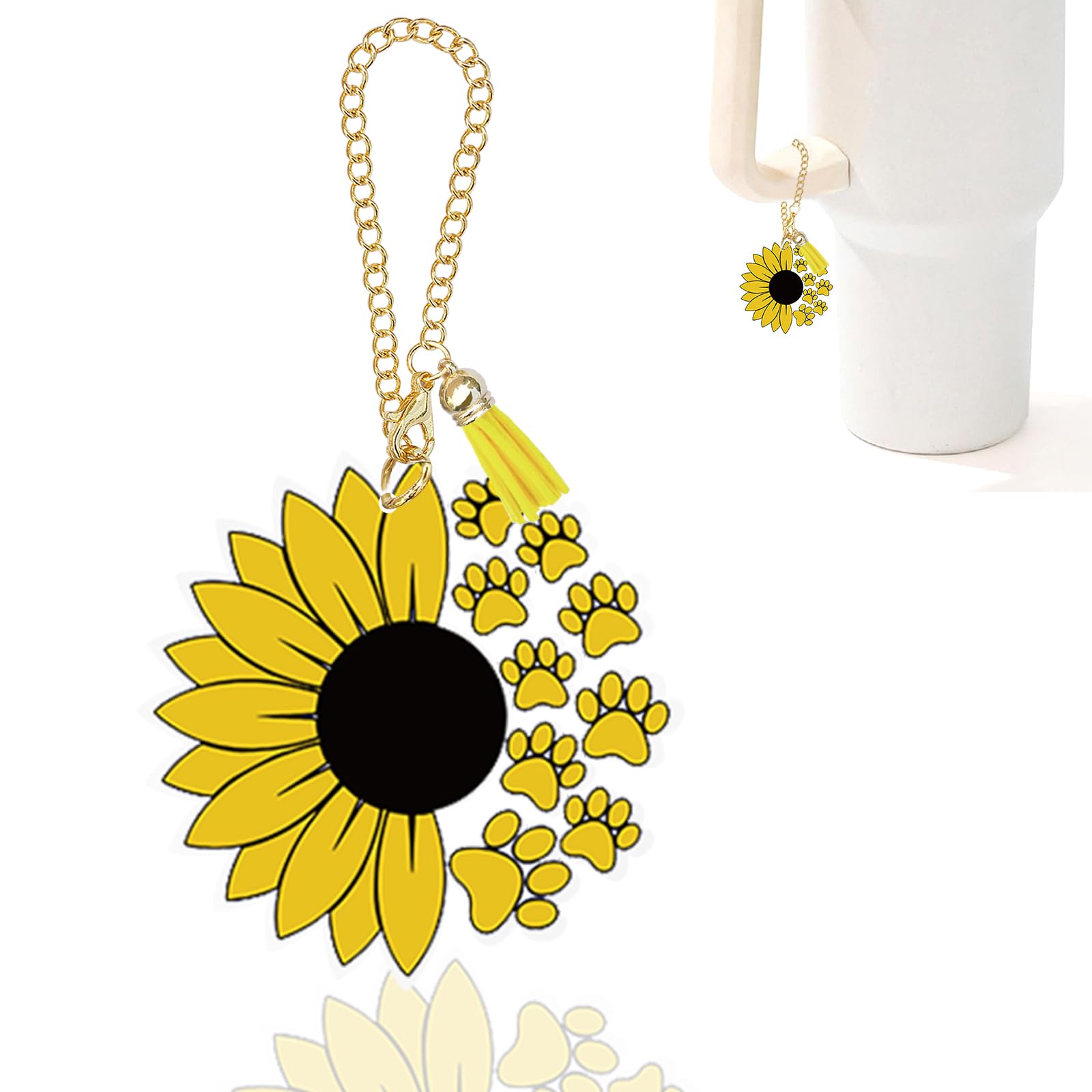 Sunflower Paw Print Stanley Cup Accessories,Stanley Charms for Handle Water Bottle Charms Tumbler Keychain Sunflower Dog Paw Gif