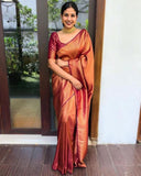 Flosive Womens Present Banarasi Soft Lichi Silk Saree Beautiful Jacquard Rich Pallu Design Work Zari Woven Kanjivaram Silk Style Saree With Soft Lichi Silk Blouse Piece (Maroon)